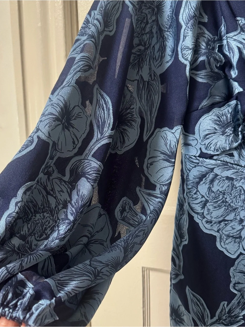 Theia Joslyn Bishop Sleeve Blue Floral Midi Dress NWOT - Picture 7 of 16